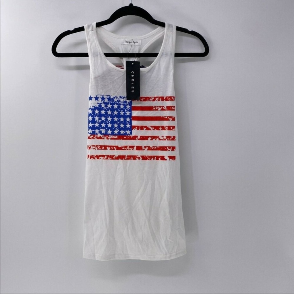 ✅ NWT CHOIES Cute American Flag 🇺🇸 USA Tank Top Patriotic By Tianguo Fushi Bow